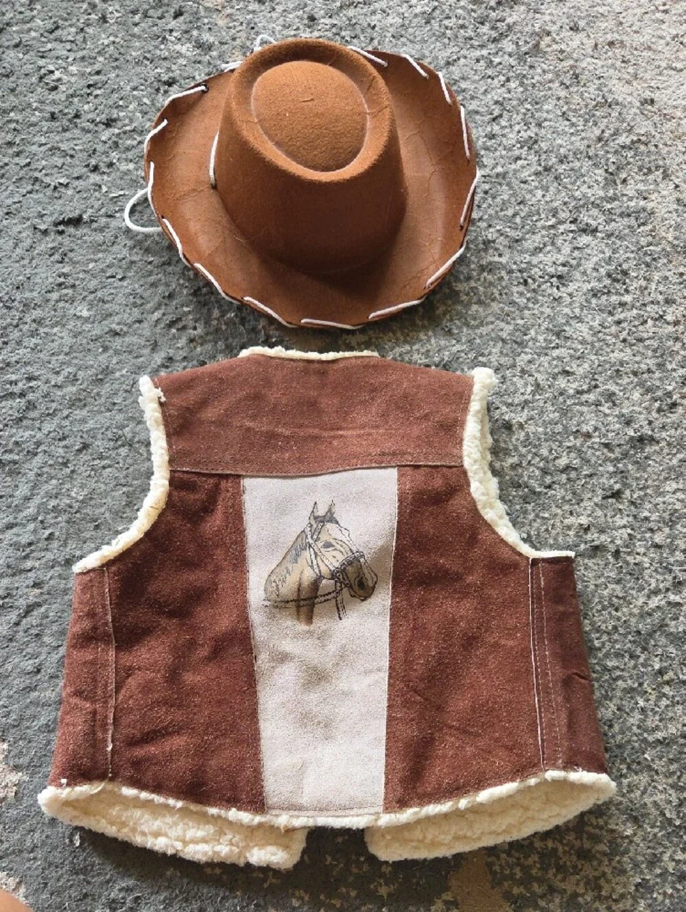 Western Kids Suede Vest in Brown with Horse Panels